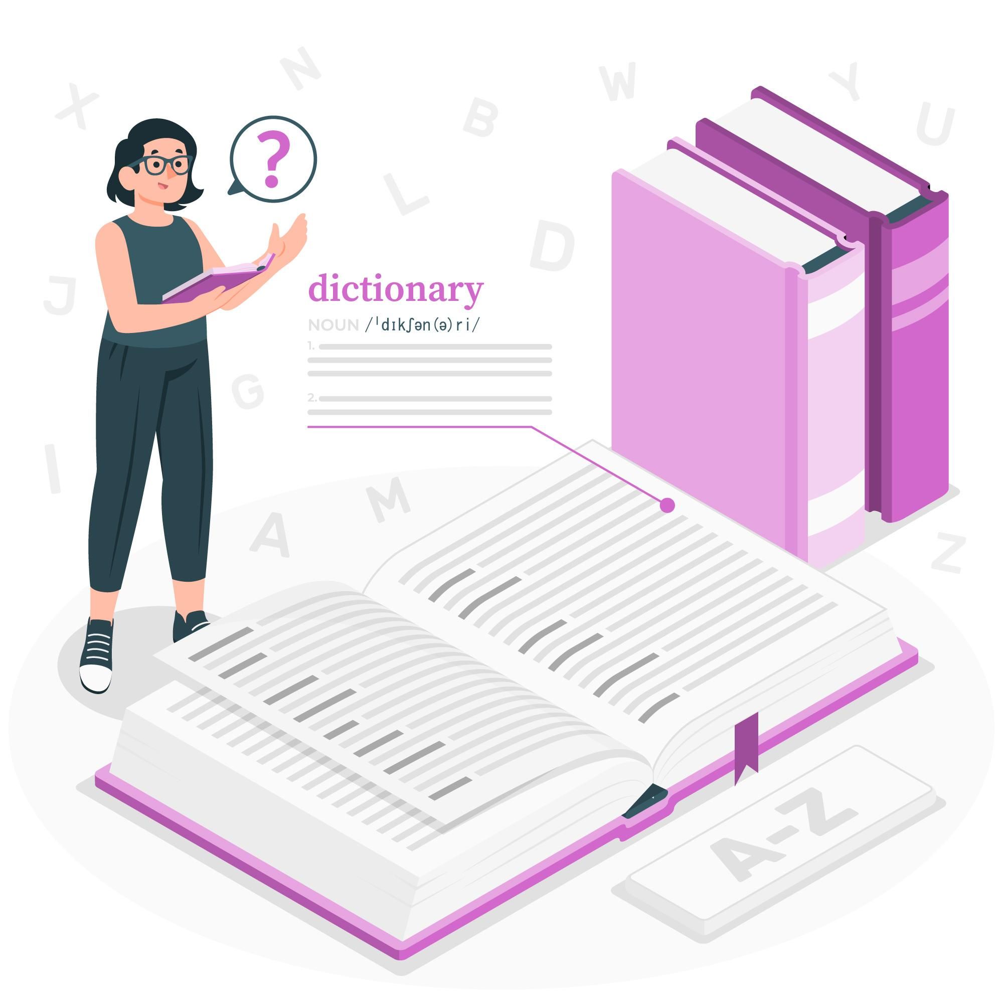 Mujer consultando un diccionario.