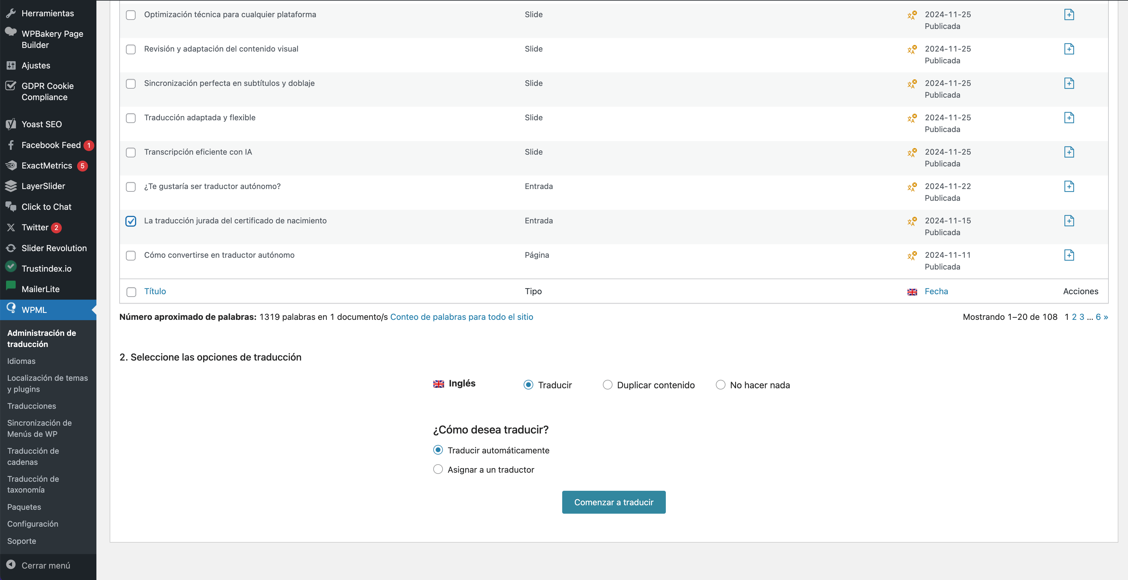 Pasos para traducir una página web con wpml