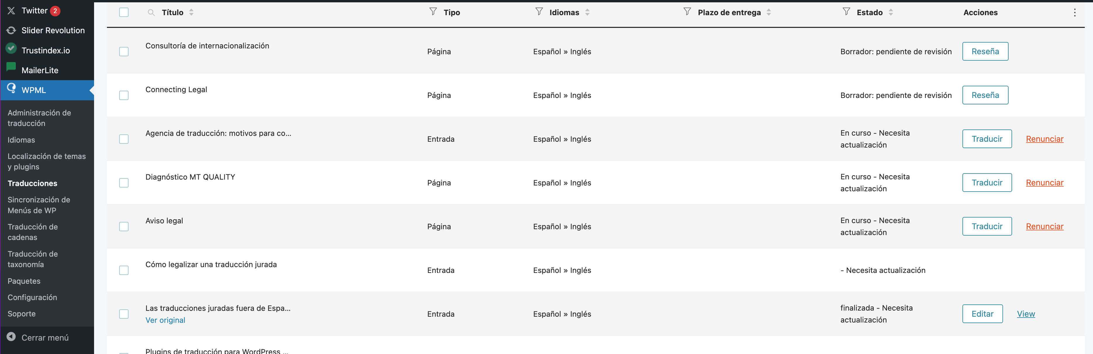 Pasos para traducir una página web con wpml
