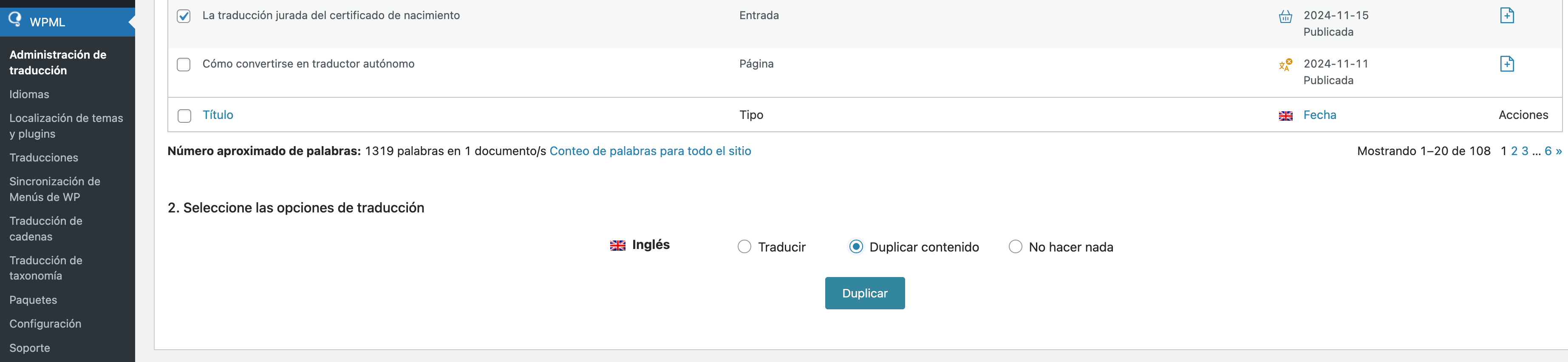 Pasos para traducir una página web con wpml