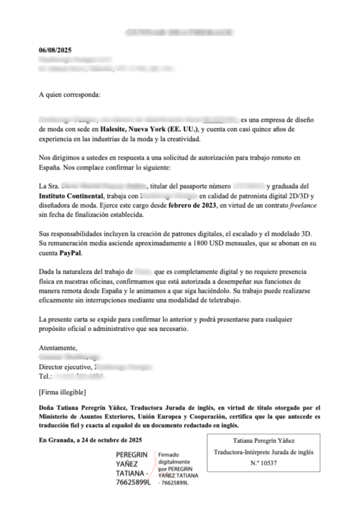 Una traducción jurada para el visado de nómada digital.