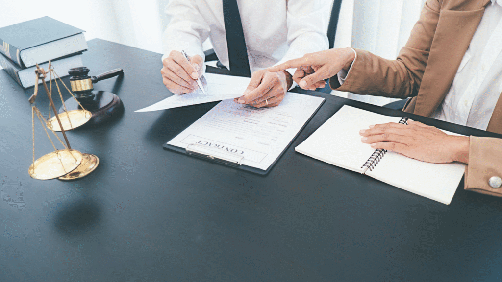 Dos empleados estudiando inglés jurídico para empresas.